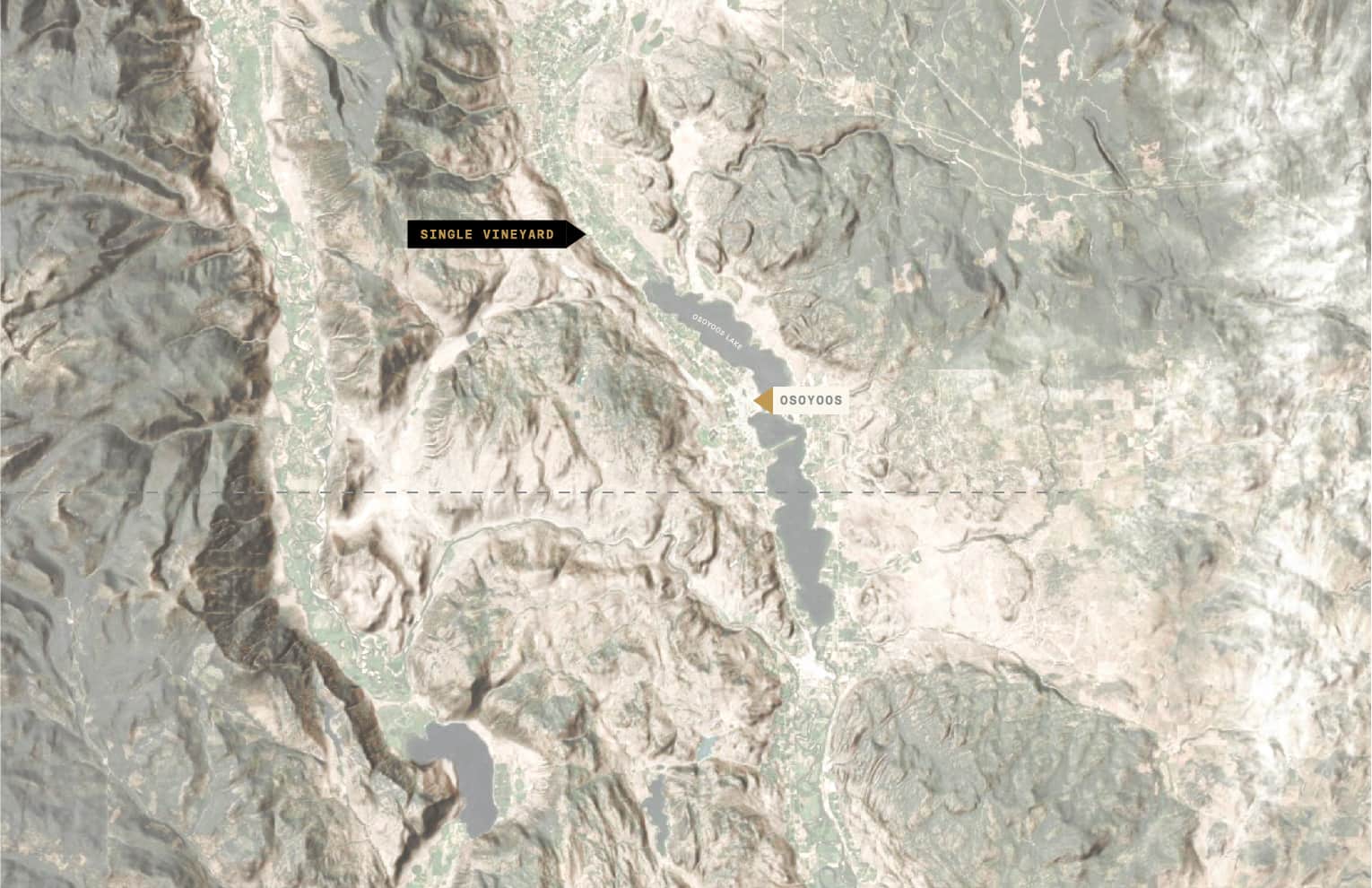 Topographical map of Okanagan Valley wine region - mobile view