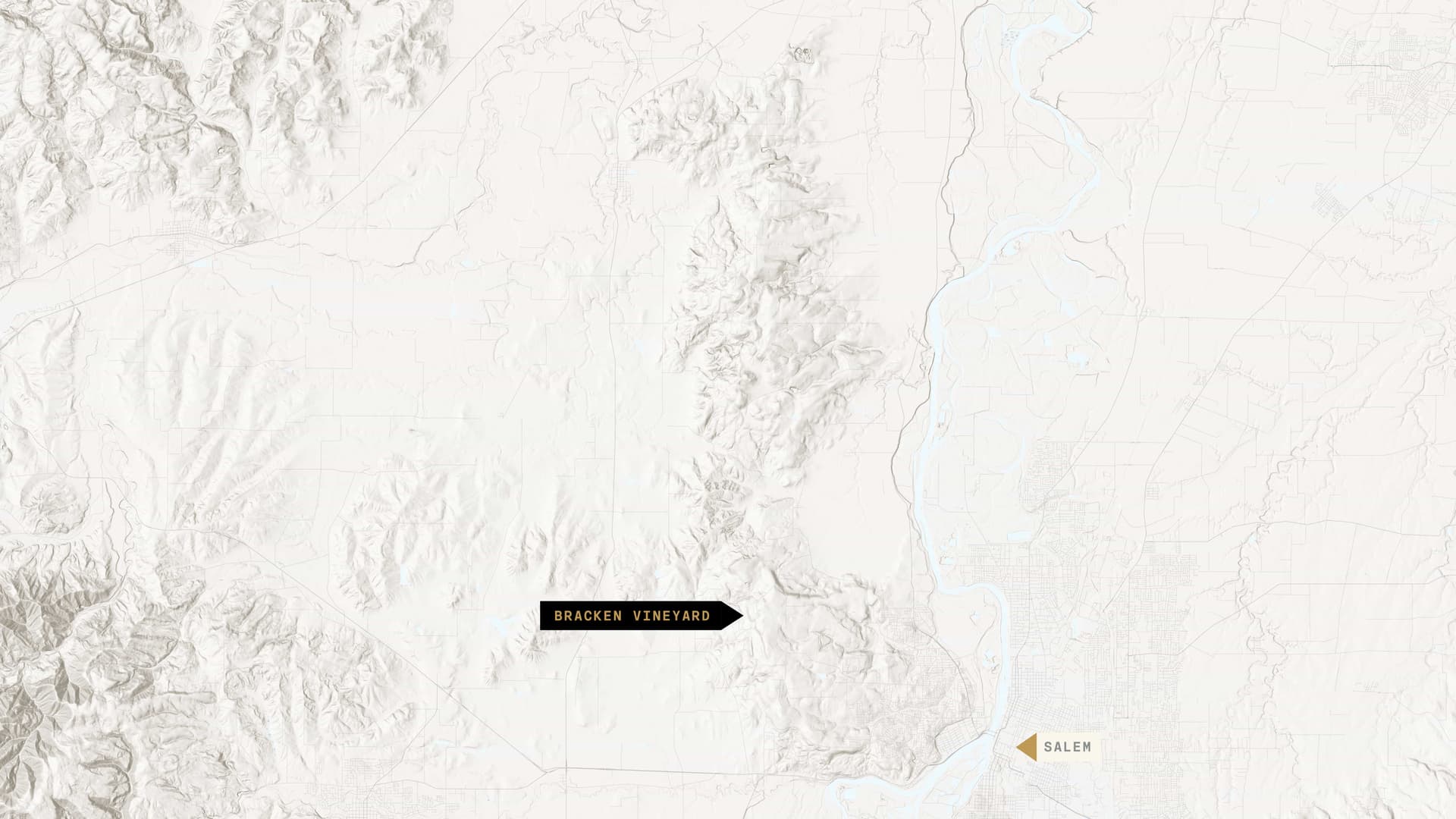 Topographical map of Willamette Valley wine region - mobile view